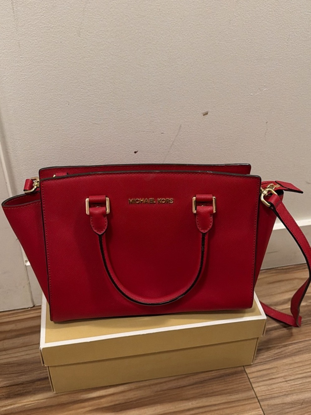Michael Kors Red Saffiano Leather Shoulder Tote